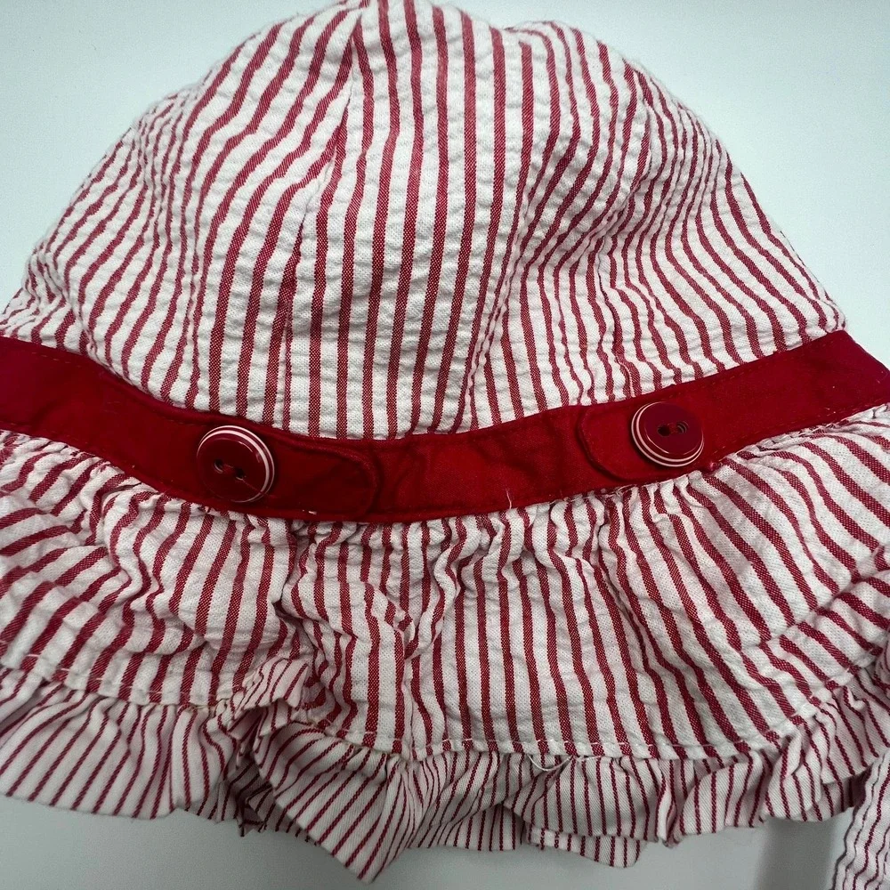 Vintage Gymboree Sun Hat 18-24M‎ Red White Stripe Ruffle Chin Strap Girl Toddler